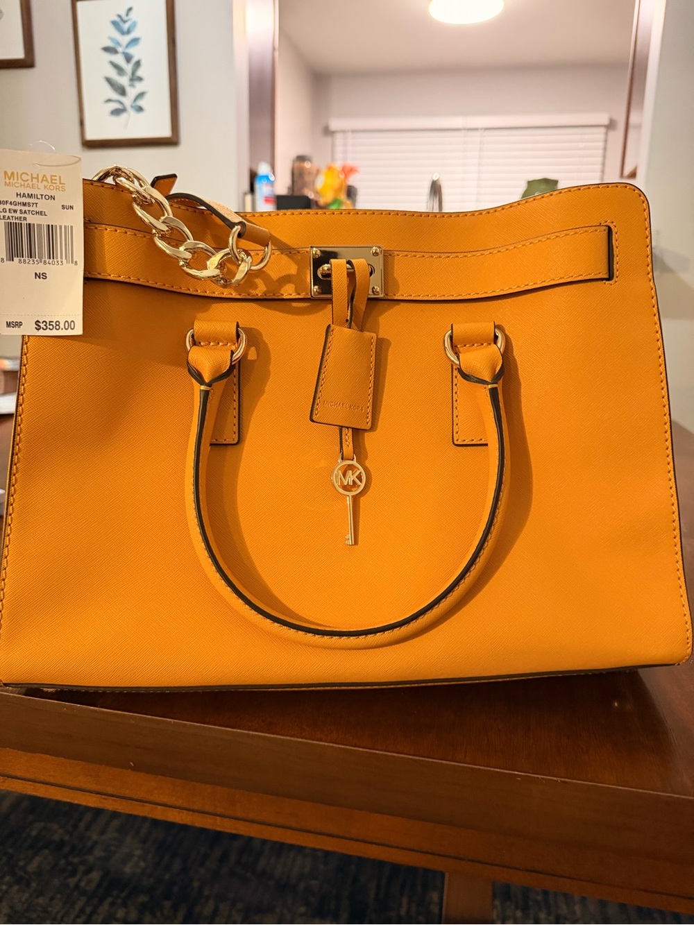 Michael Kors Orange Saffiano Leather Satchel with Gold Hardware